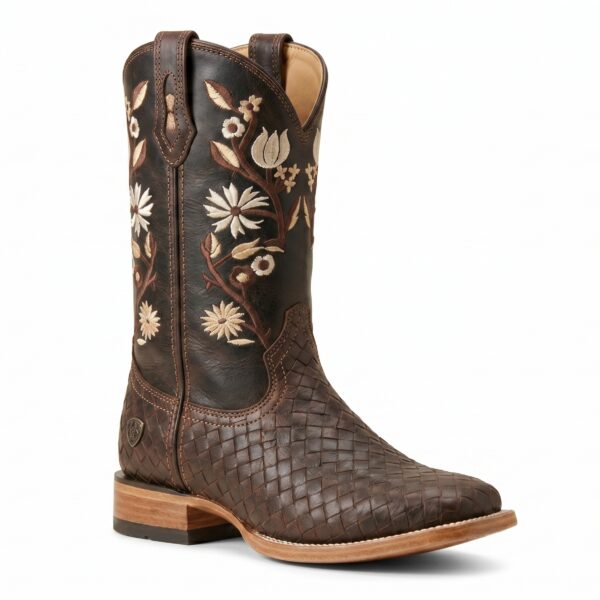 Bota Vaquera Mujer – Tejida Floral Nocturna | Piel Genuina